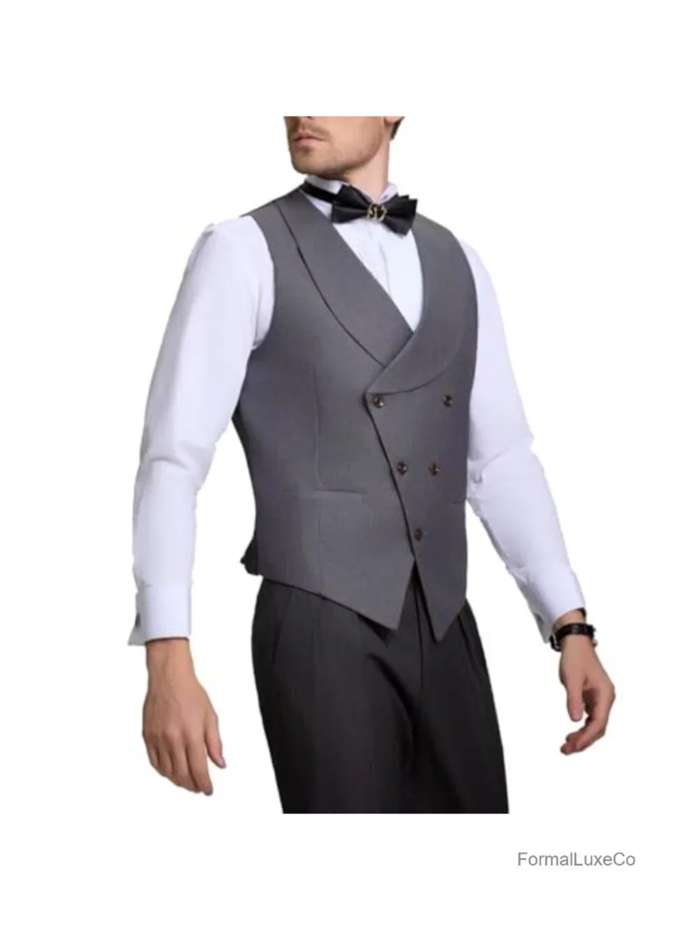 Men's 3 Piece Slim Fit Tuxedo Suit with Velvet Collar, Double Breasted Vest,